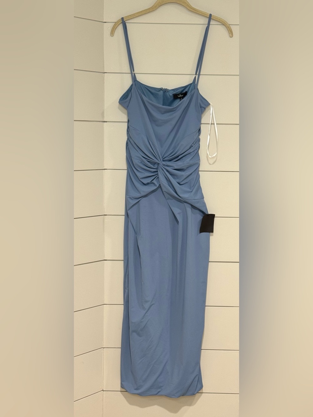 NEW Lulus Mesmerizing Reputation Slate Blue Twist-Front Bodycon Midi Dress XL - Picture 4 of 9